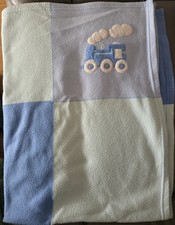 BOYS BLUE TRAIN BLANKET - GOOD CONDITION