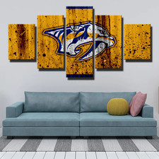 Nashville Predators NHL Hockey Dirty Yellow Logo 5 Piece Panel Canvas Wall Art