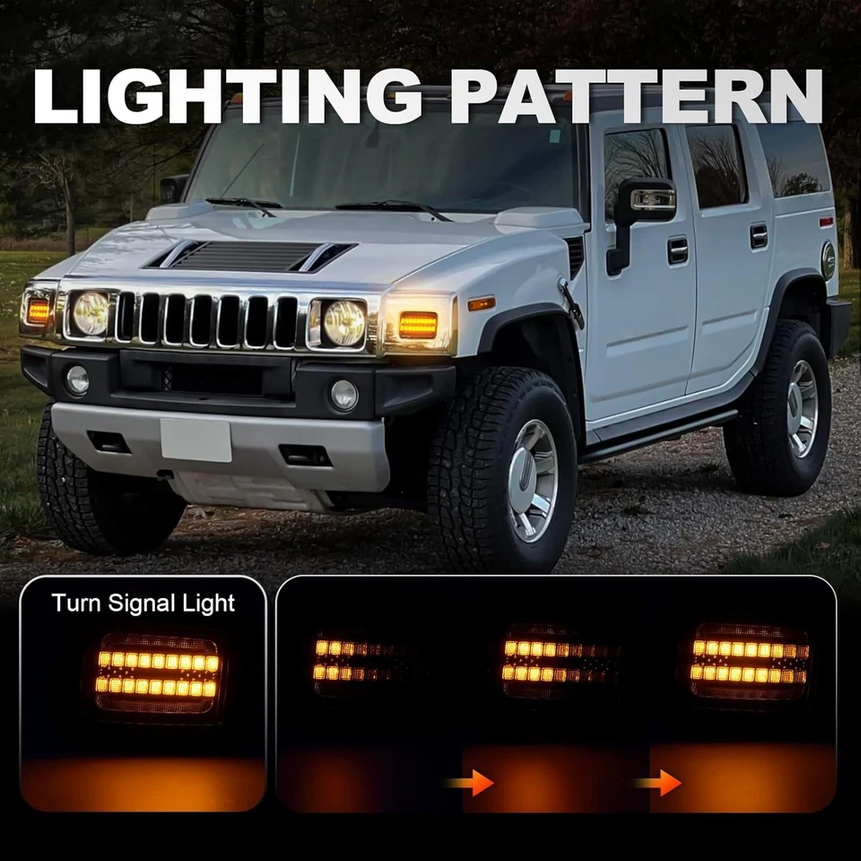 For 2003-09 Hummer H2 SUV SUT SMOKE Front Corner DRL Turn Signal Lights Set of 2 - Image 4 of 4