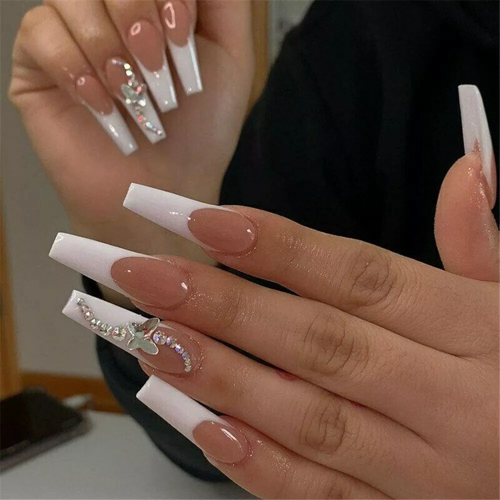 Fofosbeauty 24PCS Press on Fake Nails, Extra Long Coffin False Nails,  Gorgeous French - Walmart.com