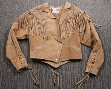 Vintage 80's Suede Fringe Jacket Women's Small Cropped Tan Southwestern Rodeo