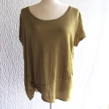 Habitat Solid Green Pullover Top M M/L Ran Large Twist Front Short Sleeve Linen