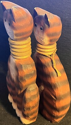 James Haddon Signed Hand Carved Wood Cat Statue Orange Stripe