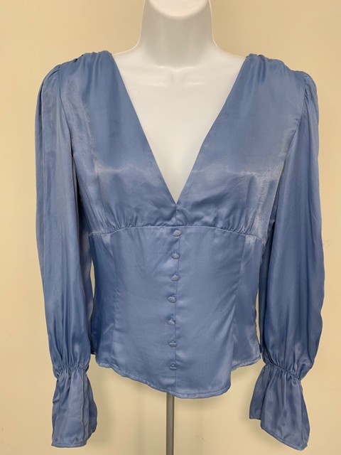 NWT ZARA WOMEN LIGHT BLUE SATIN    BLOUSE WITH BUTTONS Size XS #C533 7484