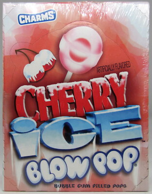 Charms Cherry Ice Blow Pops Candy Suckers Gum Bulk Lollipops 48 ct Box 1.95 LB