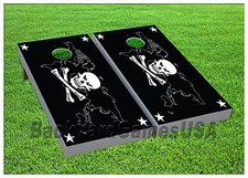 Skull  Crossbones CORNHOLE BEANBAG TOSS GAME w Bags Game Boards World Map 955