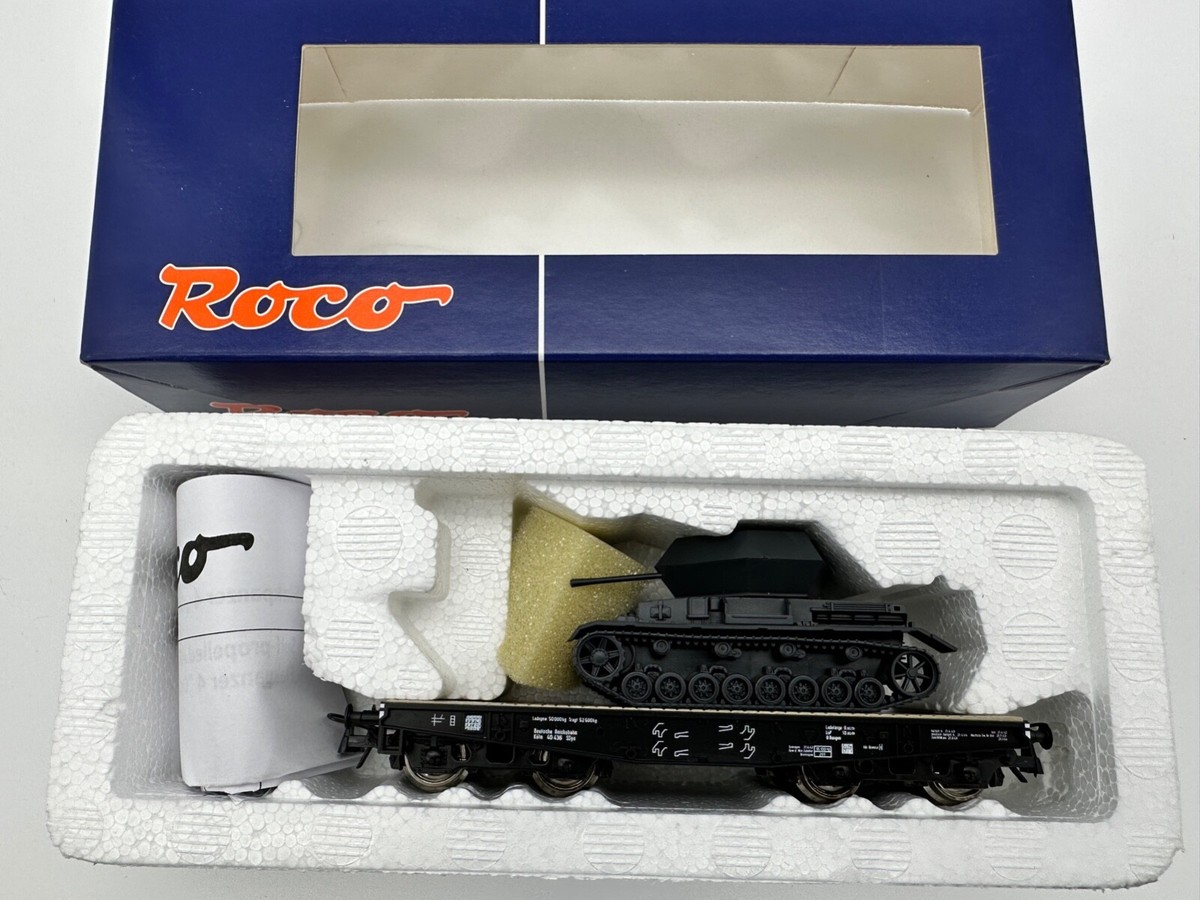 HO Scale Roco 66901 DRG German State Flat Car w/Army Tank Load NIB