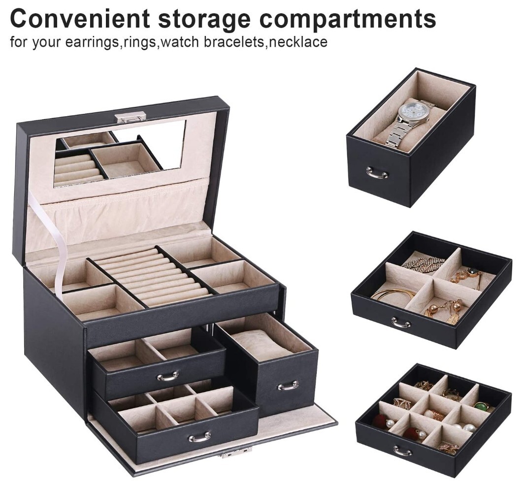 BEWISHOME Mens Jewelry Organizer Box with Lock, PU Leather Watch