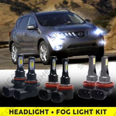 For 2009-2014 Nissan Murano- 6PC LED Headlight + Fog Light Bulbs Combo Kit 6000K