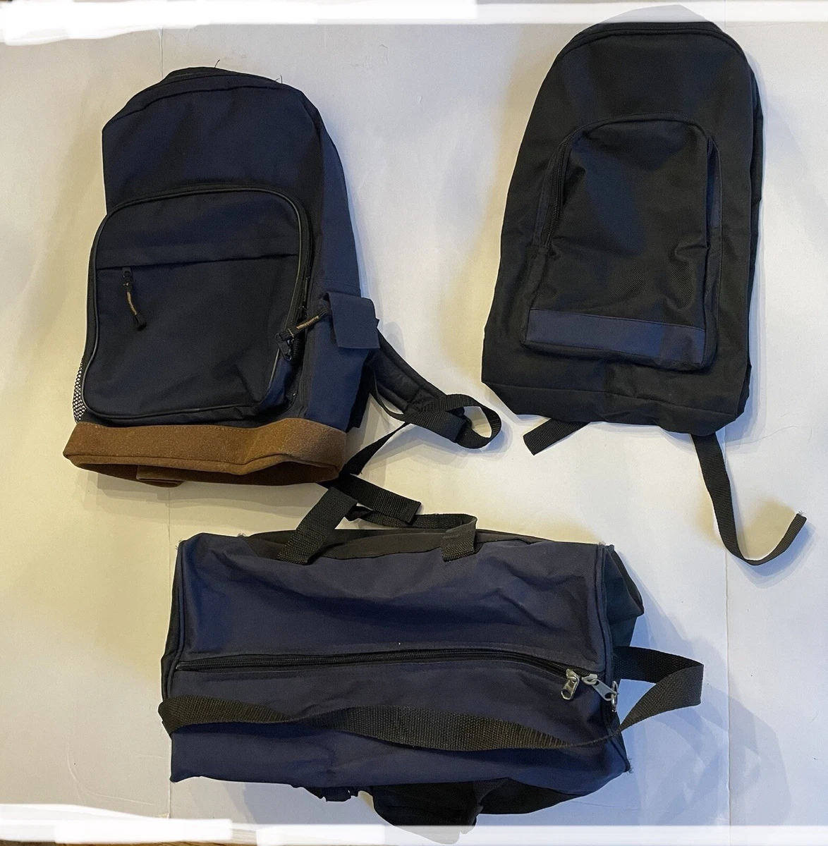 Set Of Matching Black And Blue Duffel bag Backpack Thin Backpack