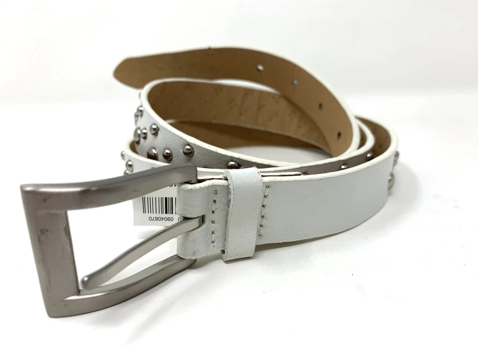 Cinturón para mujer Express de cuero blanco con tachuelas talla M Foto 2 de 4