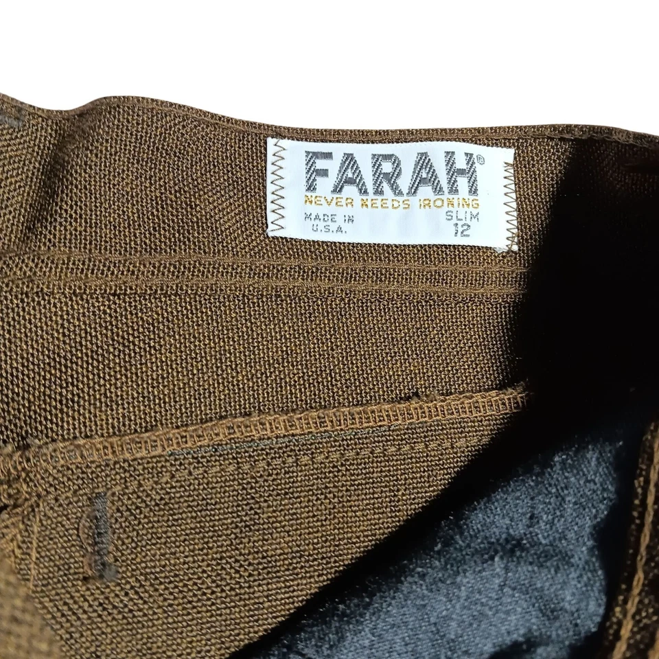 Pantalones ajustados vintage años 70 niños 12 24x26 marrón mezcla rayón mod EE. UU. Foto 3 de 4