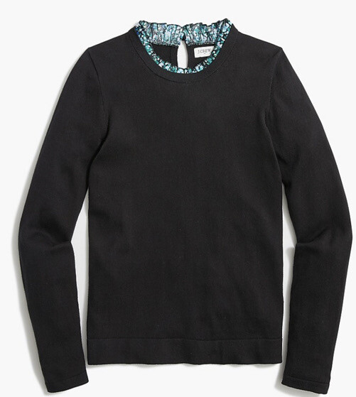 NWT FACTORY FLORAL RUFFLE TRIM COTTON SWEATER SIZE XS AW352