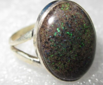 RAR Natur Opal schwarzer Matrix HONDURAS RING 925 Silber Gr17 17x13mm   