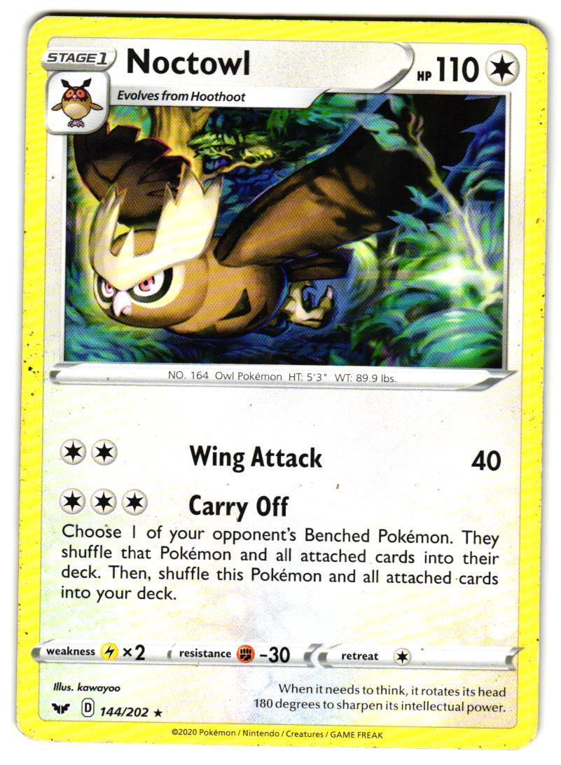 Pokemon SWSH01: Sword & Shield Base Set Noctowl #144/202 MP Rare