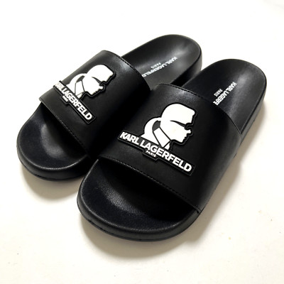 NWOB KARL LAGERFELD Zelah Slide Slip On Sandal Logo Black Size 8 Beach Pool