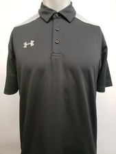 Under Armour Shirt Mens Small Black Gray Polo DriFit HeatGear Performance Golf