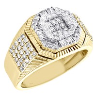 10K Gelbgold Rund & Baguette Diamant Fancy Fluted Pinky Ring Band 1,15 Ct.