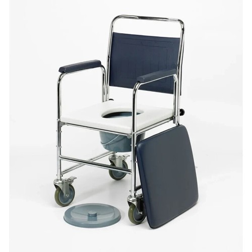 BRAND NEW - Chrome Plated Steel Wheeled Commode Round Bowl Without Footrest - Picture 2 of 2