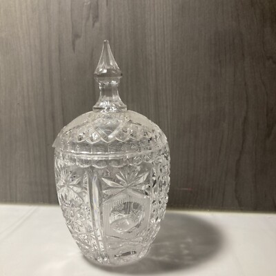 Vintage Crystal Cut Clear Glass Sugar Bowl with Lid