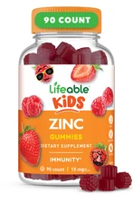 Lifeable Zinc Gummies for Kids - Great Tasting Berry Flavor Gummy - 90 Count