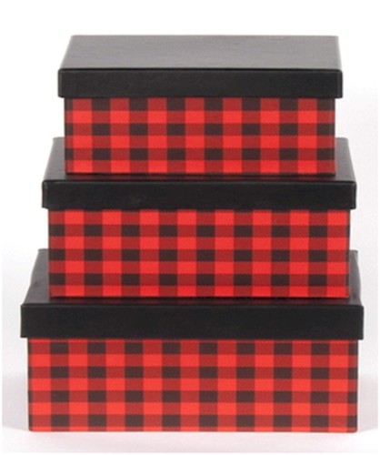 Red And Black Buffalo Check With Black Lid Gift Box - Afbeelding 1 van 1