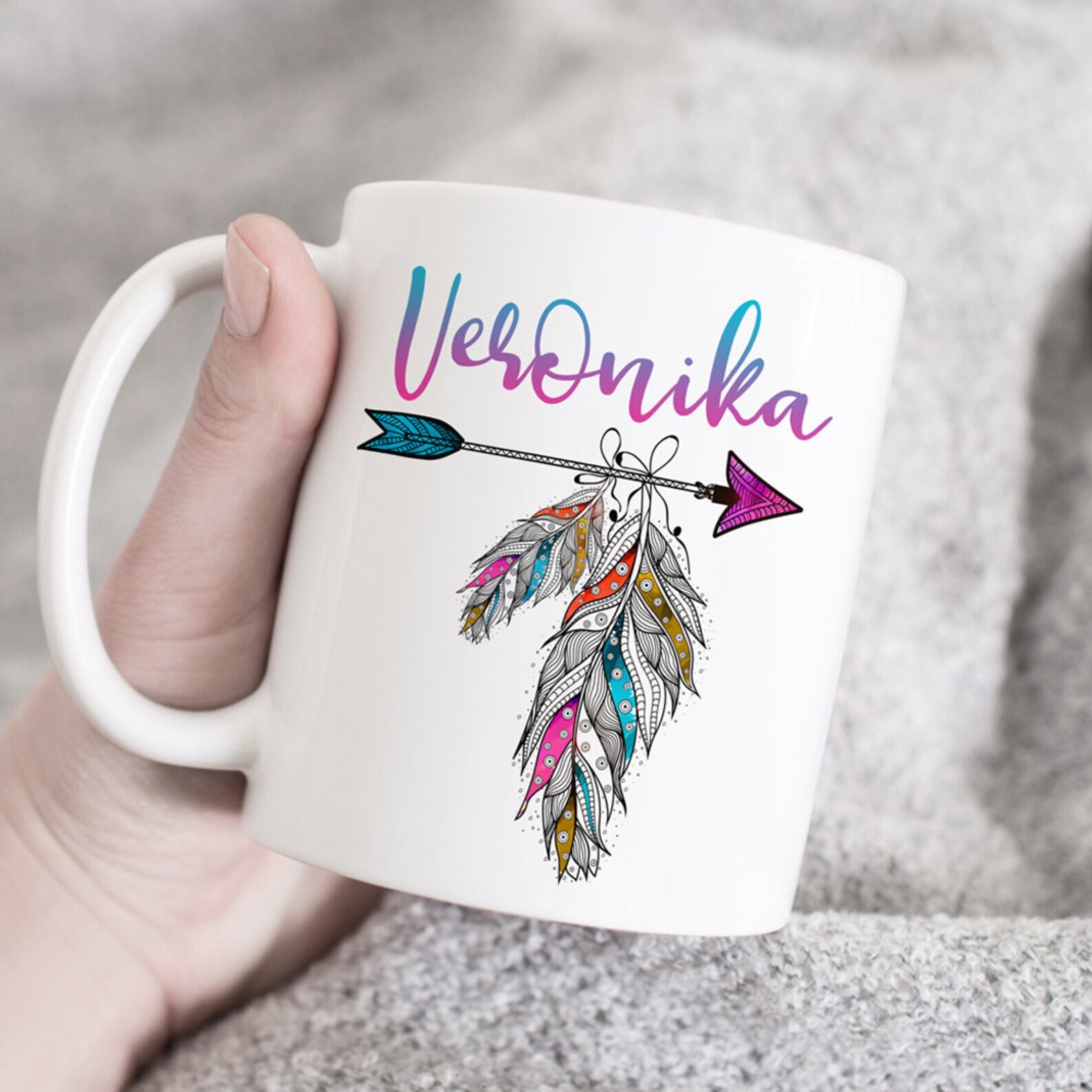 Custom Name Mug Personalized Mug Custom Gift Boho Feather Mug Boho Mug Boho