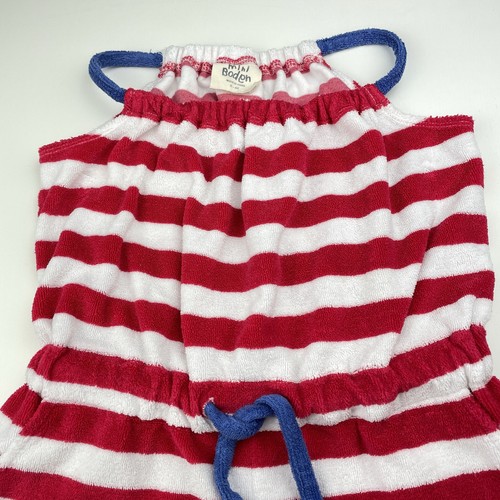 Girls size 5-6, Mini Boden, red & white stripe terry playsuit, GUC - Picture 2 of 6