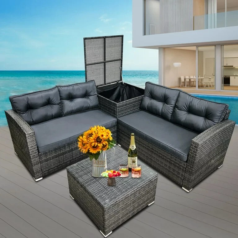 Juego de sofá de patio de ratán de 4 piezas: elegantes muebles seccionales de exterior para lo último  Foto 3 de 4