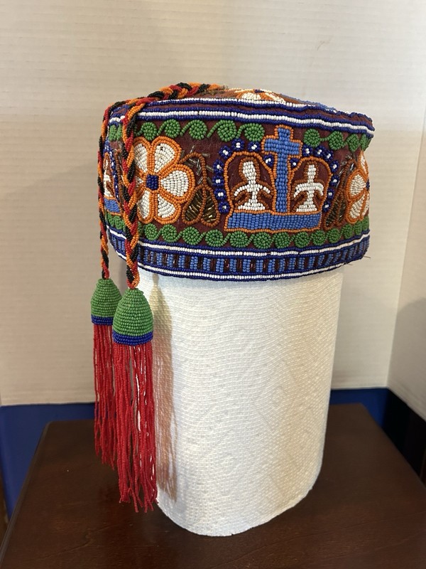 Vintage African Beaded Hat Handmade Yoruba Wedding Kufi w Tassel