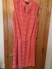 Hilary Radley Poppy Orange Sleeveless Drawstring Waist Shirt Dress, Vibrant Sz 8