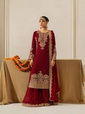 Presenting Heavy Georgette Maroon Top Palazzo With Dupatta For Indian Party