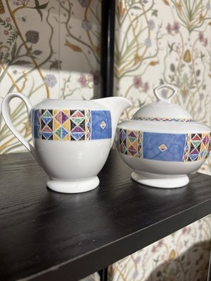 Vintage Oneida Origami Zuckertopf und Milchkännchen 1998 - bunt TOP Zustand
