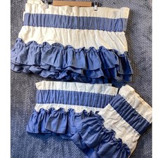 Handmade Ruffled Window Valance Set 6pc Cream Blue Cottagecore Farmhouse Country