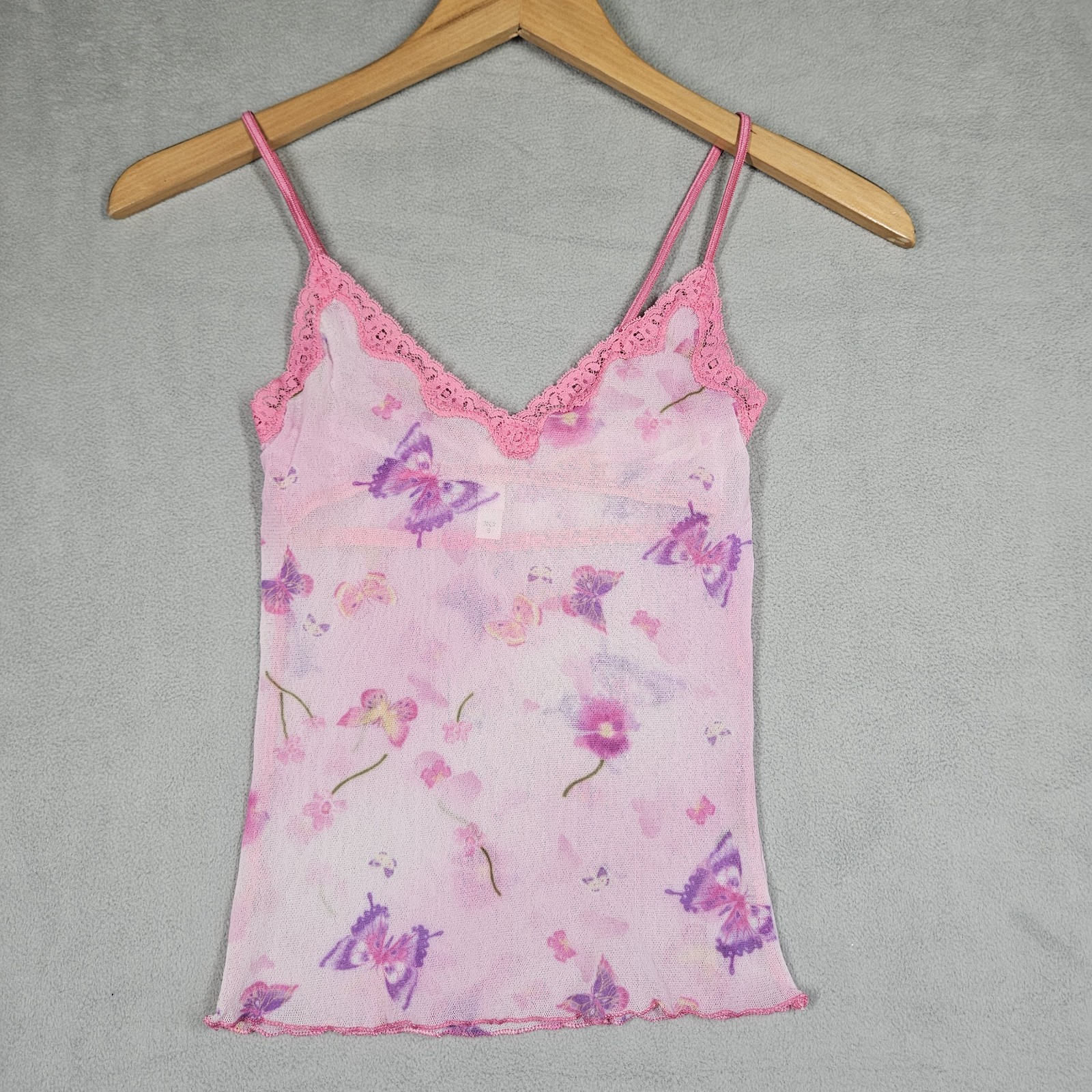 Vintage Y2K Victorias Secret Cami Small Butterflies Mesh Sheer Top Fairy Whimsi