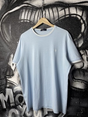 Fred Perry Light Blue Casual Crew Neck Short Sleeve  T-Shirt Men s Size XL