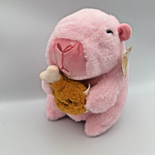 Cute Pink Plush 9" Capybara Holding Chicken Drumstick Stuffed Animal Baby Toy