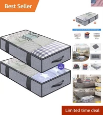 Stylish Foldable Underbed Storage Bags 2 Pack - Breathable Zip Organizer in Grey