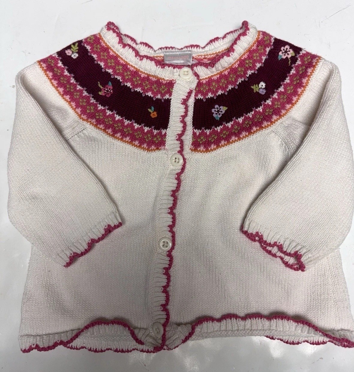 Gymboree Baby Girl Fair Isle Cardigan Sweater 12-18M Pink Floral Cottagecore
