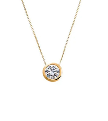 5 mm White Sapphire Round Bezel Slider Necklace in Sterling Silver w/Yellow Gold