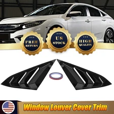 Glossy Black Quarter Window Louver Cover Trim Fits Honda Civic 16~2021 Side Vent