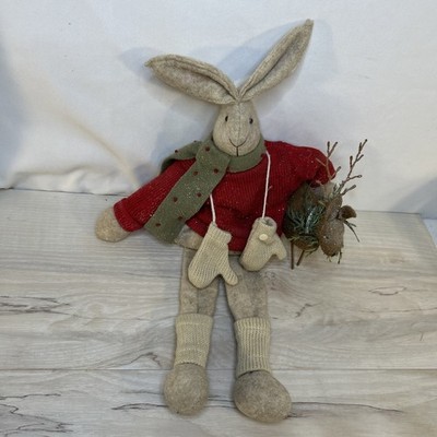 RAZ Imports Felt Bunny Rabbit Holding Reindeer Soft 18'' Shelf Sitter Carol King