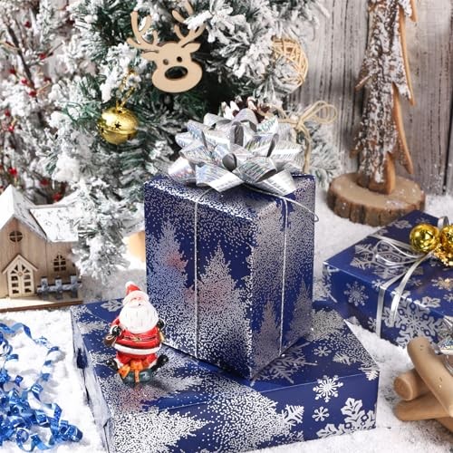 Christmas Wrapping Paper Bundle -Mini Roll with Bow, Ribbon, Navy Blue Bundle - Picture 4 of 6