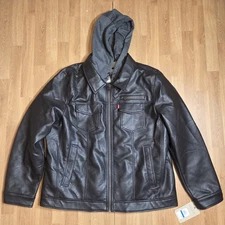 Levi's Men's Faux Leather Hooded Shepra Lined Dark Brown Size XL New With Tags