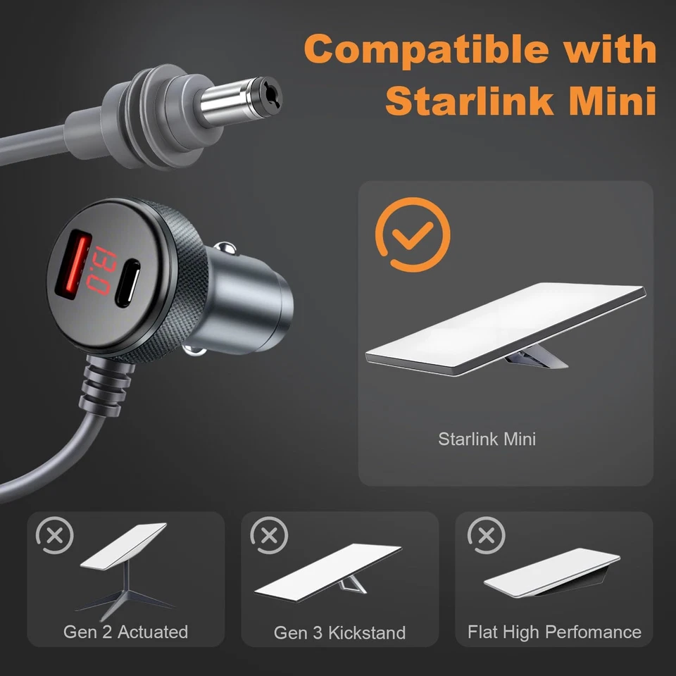 Mini cabo Starlink 3 em 1, mini adaptador de carro Starlink com display digital Du... - Imagem 2 de 4