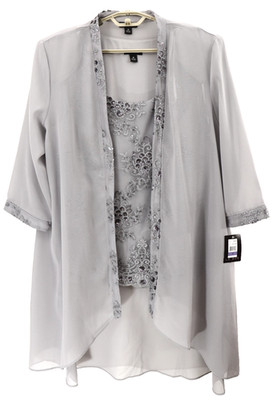 NWT LE BOS Women's Polyester Twinset Jacket Tank Top Floral Silver Gray 18 PLUS