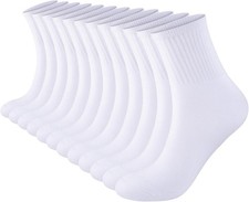 Womens 100 Cotton Cushioned Ankle Socks, Medium-Large, 6 Pairs White