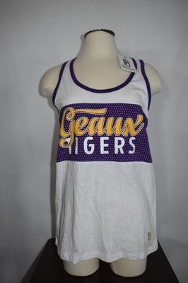 Pressbox Women's LSU Tigers Tracy Racerback Burnout Tank Top White/Purple NWT