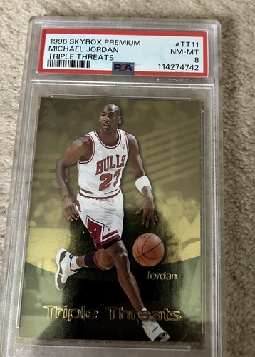 Michael Jordan 1996 Skybox Premium Triple Threats #TT11 - PSA 8