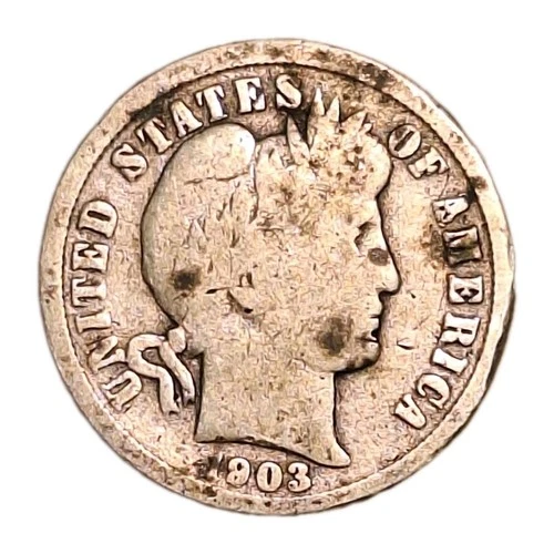 1903 Barber Silver Dime ~G-Details Cleaned/Scratches 90% Silver US Coin